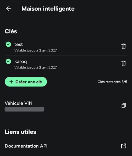 Écran Maison intelligente de l'application MyŠkoda